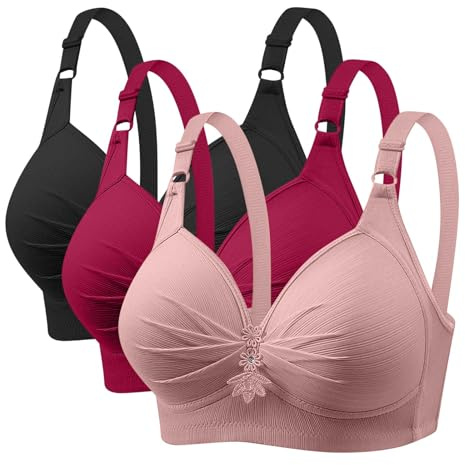 Générique Lot de 3 Soutien Gorge sans Armature Grande Taille Sexy Brassiere Femme Push Up Maintien Fort Bra Remonte Poitrine Couleur Unie Emboitant Respirante sous-Vêtements Doux Multicolore S