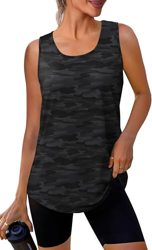 WIHOLL Gym Tops for Women UK Women Activewear Vest Tops Sleeveless Crew Neck Workout Running Yoga Sport Shirts Camo Size 14-16