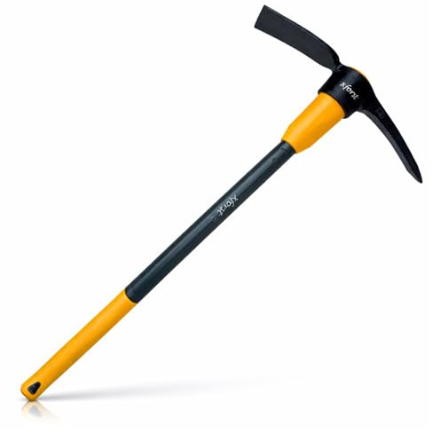 Xforst Piccone BF34 - piccone grande 90 cm - 3,46 kg - piccone professionale con manico in fibra di vetro - preassemblato - zappa e punta per pavimenti duri, sassosi, giardino e costruzioni