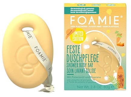Foamie Solida doccia Caramel Pistacchio – Gel doccia senza plastica, cura del corpo solida con schiuma cremosa – pulizia delicata per uomo e donna – alternativa sostenibile al gel doccia