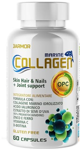 Collagene et Acide Hyaluronique + Vitamine C Biotine Zinc et Fer | Colageno Formule Concentrée Avec Collagène Marin pour hommes et femmes | Complement Alimentaire Cheveux 60 Gélules