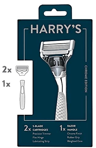Harry's Herren-Rasierhobel mit 5 Klingen, 1 Rasierergriff + 2 Rasierklingen, Chrom-Edition-Griff