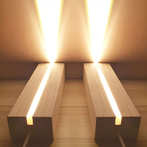 CDIYTOOL 2 basi per display con luci a LED, colore caldo, rettangolare, in legno, illuminata, per lastre in acrilico e vetro. (due slot lunghi)