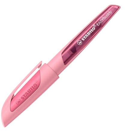 STABILO - Pluma estilográfica escolar con plumín estándar M - EASYbuddy Pastel en rojo rosado - azul (borrable) - Incluye cartucho