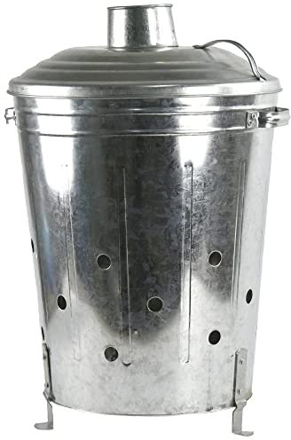 STORM TRADING GROUP Galvanised Medium Incinerator Fire Bin for Rubbish Wood Garden Waste With Lid, Legs & Handles (60L) (1)