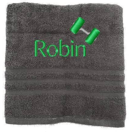 Pet-Jos Personalisiertes Handtuch mit Namen Schön gestickter Name Handbadetuch 100% Baumwollhandtuch Personalized Custom Towel with Name (140 x 70 cm, Hantel grün)