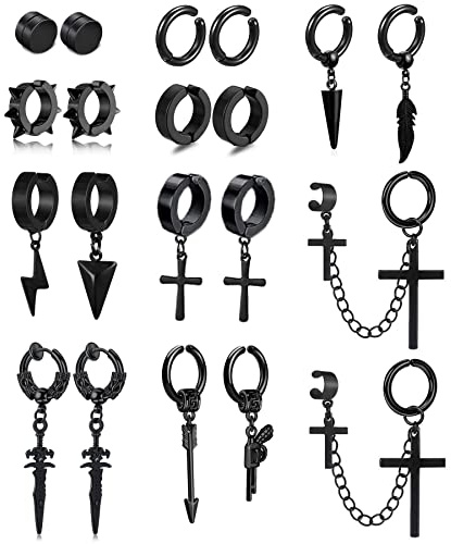 BVLAGIDA 20 Stücke Edelstahl magnet ohrringe für Männer Damen Creolen Kreuz Anhänger Nicht Piercing Hypoallergen Non-piercing Clip on Ohrringe, Schwarz