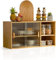 TentHome Wandschrank Hängend küche Glas-Hängeschrank Bambus Küchenschrank mit Schiebetüren Dekorative Oberschrank für Küche Bad Tasse Geschirre Aufbewahrung 80x40x28cm Holzfarbe