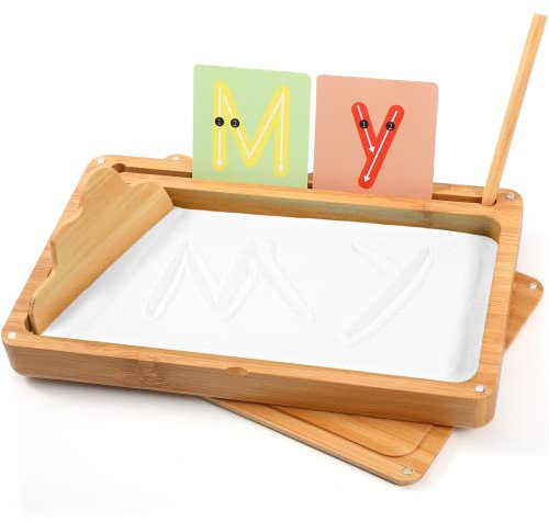 Montessori sandtablet Frühes Training Buchstaben und Zeichens pielzeug Holz Montessori Sandtisch Lerns pielzeug für Frühe motorische Entwicklung bei Kindern(Weiß)