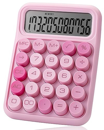 Mr. Pen- Mechanical Switch Calculator - 12 Digit Large LCD Display, Pink with Big Buttons