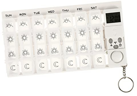 Anneome Wöchentlicher Pillen Organizer Für Tage Fächer Medikamente Mit Gruppen Alarmerinnerung Und Leuchtender Lcd-hintergrundbeleuchtung Für Medikamente Und Vitamine Weiß