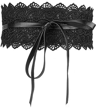 ZKGYUS 1 Piezas Cinturón Obi de mujer Banda de Cintura Ancha de Encaje, Cinturones Mujer Para Vestidos, Negro (Ate Una Talla)