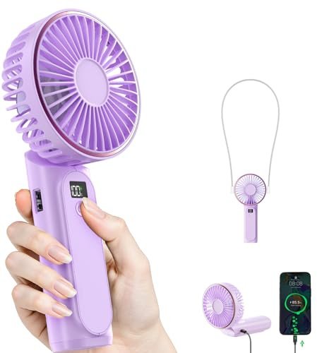TUNISE Portable Handheld Fan, 4000mAh, 180 Adjustable, 6 Speed Wind, USB Rechargeable Foldable Fan with Real-Time Electricity Display