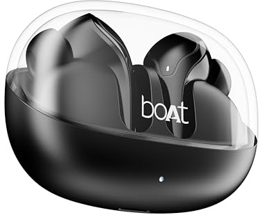 boAt Airdopes 311 Pro, 50HRS Battery, Fast Charge, Dual Mics ENx Tech, Transparent LID, Low Latency, IPX4, IWP Tech, v5.3 Bluetooth Earbuds, TWS Ear Buds Wireless Earphones with mic (Active Black)