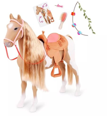 Our Generation - Palomino Hair Play Doll Horse Playset – 20-inch Toy Horse for Fashion Dolls with Stylable Long Mane & Hair Styling Accessories