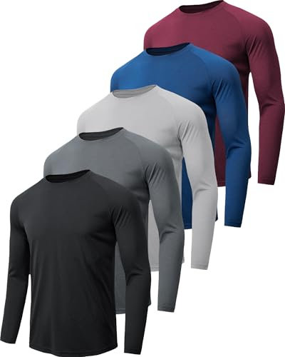 miijoory T-Shirt Manche Longue Homme Respirant Séchage Rapide,Tee Shirts de Sport pour Homme,Protection Solaire UV SPF50+ pour Fitness,Running et Entraînement Lot de 4/5/7 pièces