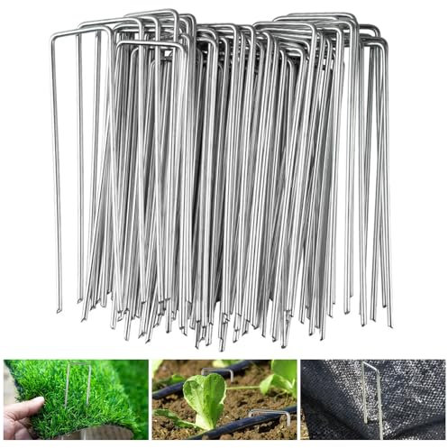 Velway 50 Pack Garden Pegs U-Shaped - 6/150mm Φ3mm Metal Ground Stakes Artificial Grass Pins for Securing Weed Control Membrane Ground Cover Landscape Fabric Matting Netting Hoses