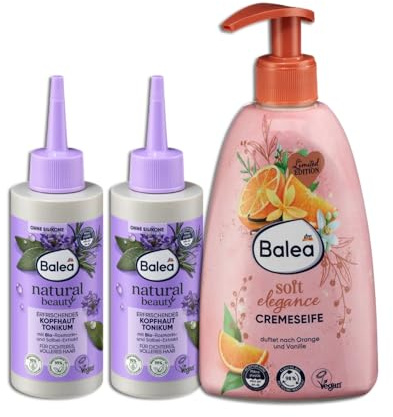 Balea 3er Set: 2 x Kopfhaut Tonikum Natural Beauty, erfrischendes, 150 ml - 1 x Cremeseife, 500 ml