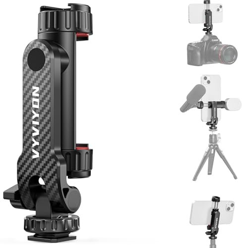 VYVIYON Cell Phone Tripod Mount, Tripod Phone Holder with 1/4 Screw 2 Cold Shoes, 360°Rotates 180°Tilts Adjustable Camera Hot Shoe Phone Mount for iPhone,Samsung, Selfie Stick, Camera Stand