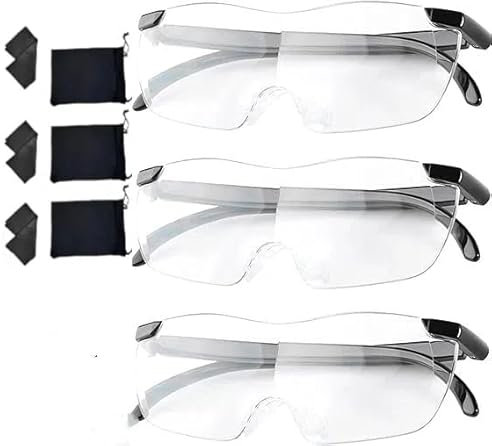 Occhiali con Lente D'ingrandimento, Lente D'ingrandimento da Lettura per Anziani, 300% Lente D'ingrandimento, Lente D'ingrandimento da Lettura per Anziani, per Lavori Ravvicinati Lettura Cucito,3PC