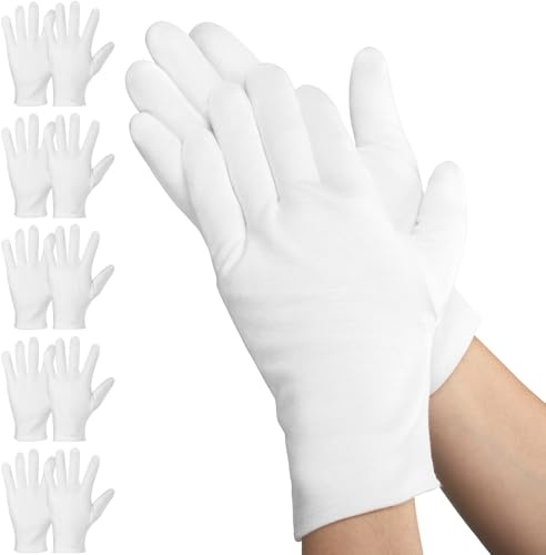Einfa Guantes de Algodón Blanco – L 25cm Cotton Gloves 5 Pares (10 Unidades) – Guantes Algodón Blancos Grandes para Manos Secas en Crema – Work Gloves de Trabajo para Porter