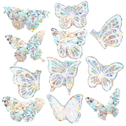 26 Stück Schmetterling Prisma Fensteraufkleber Vogelschutz, Schmetterling Suncatcher Sticker, Static Cling, Vogelschutz für Glasscheiben, Regenbogen Fenster Sticker Folie Gegen Vogelschlag