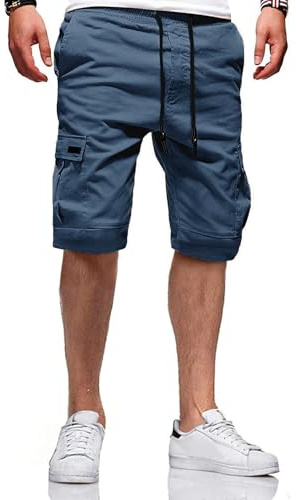 JACKETOWN Shorts Hommes Cargo Bermudas en Coton Hommes Pantalons Décontractés D'été Taille Élastique avec Poches