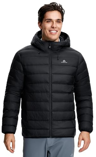 Pioneer Camp Chaqueta de plumón para hombre de invierno, 90% plumón de pato, 650, ligera, cálida, acolchada, impermeable, cortavientos, plegable, con capucha, para exteriores