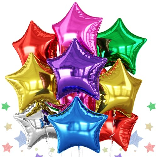 Biapian Colorful Star Foil Balloons, 10PCS Rainbow Foil Stars Shape Balloon, 18 Inch Multicolor Stars Balloons Aluminum for Helium for Kids Birthday, Baby Shower Wedding Colorful Party Decoration | 18 Inch Multicolor Star-Shaped Aluminum Balloons Helium for Kids Party, Welcome Baby, Weddings, School Theme Decorations