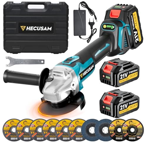 Akku Winkelschleifer 125mm, Flex Akku Winkelschleifer Set mit 2x 4.0Ah Akku, 1200W Bürstenloser Motor 4-stufige Regelung 10.500RPM, 10 Stk Schneidscheiben für Trennen, Schleifen & Bürsten