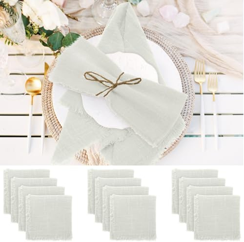 Wapasezyar Tygservetter med fransar set om 12, 42 x 42 cm, linneservetter tvättbara bordsservetter för jul, restaurang, bröllop, familjefester, födelsedagar, fester (ljusgrå)