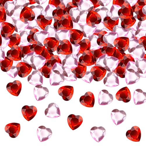 200 piezas de diamantes acrílicos rojos y rosados para decoración de San Valentín, decoración del día de la madre, gemas de cristal para esparcir mesa, adornos de corazón para esparcir mesa, boda