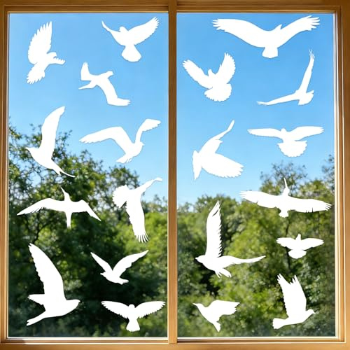 Inreeme Anticolisión Pegatinas Ventana Pájaros - 37 Unidades Pegatinas para Ventanas Protección Contra Pájaros Blanco, Imágenes Estáticas Reutilizables para Ventanas Contra Choques De Aves(blanco)