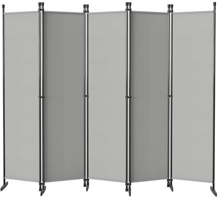 XMTECH Paravent Raumteiler 5-teilig 250x180 cm Hellgrau – Freistehender Sichtschutz für Wohnzimmer, Schlafzimmer, Büro, Garten – Faltbarer Raumtrenner Trennwand