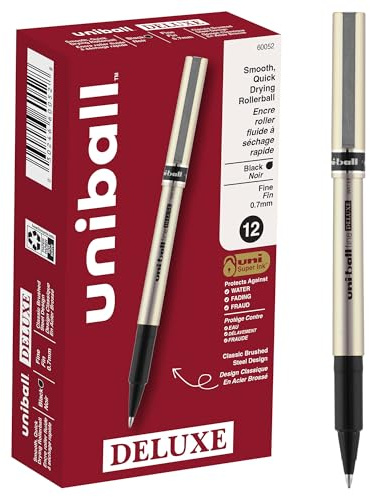 uni-ball Deluxe Rollerball Pens, Fine Point (0.7mm), Black, 12 Count