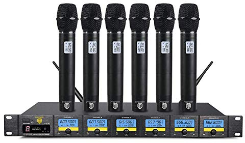 PRORECK MX66 6-Channel UHF Wireless Microphone System with 6 Hand-held Microphones Karaoke Machine for Party/Wedding/Church/Conference/Speech