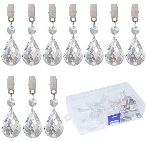 Swpeet 10Pcs Cucurbit Tablecloth Weights with 10Pcs Metal Clip Kit, Crystal Glass Teardrop Prisms Pendant Tablecloth Weights for Picnic Tables, Outdoor