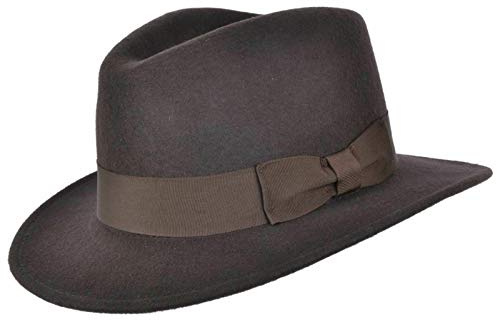 Hand Made Crushable Felt Fedora HAT 100% Wool Elegant Gents HAT with Wide Band Indiana Style (Brown, XLarge 61 cm)