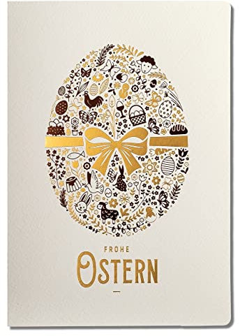 Art Nuvo EXKLUSIVE OSTERKARTEN –SATZ VON 10 MANUFAKTURKARTEN IN LEICHTEM BEIGE 120x170mm, VERGOLDETE UND GEPRÄGTE OSTERMOTIVE HERGESTELLT AUS AQUARELLSCHMUCKPAPIER, MIT BEIGEN EINLAGEN UND UMSCHLÄGEN, EE_103_DE