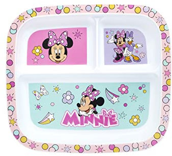 Minnie Mouse Childrens Divided Sections Dinner Plate, 3 Sections, Pink