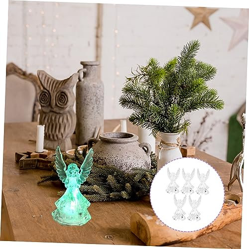 Garneck 5st Engel Nachtlicht Gedenklicht Schutzengelfiguren Grabengelstatue Glitzernde Schneekugel Desktop-Engel-Ornament Stimmungslicht Beleuchtete Lampe Batterie Elektronisch Schneeball