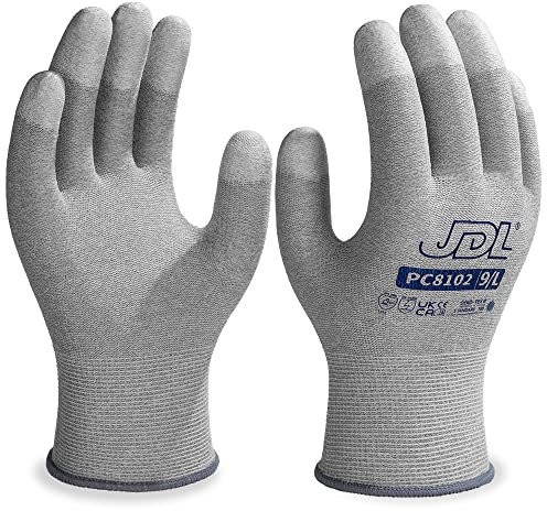 JDL ESD Work Gloves, Anti-Static Gloves for PC Building, 12 pairs, Computer Installation & Repair, High Resistance Carbon Fiber Gloves, Medium