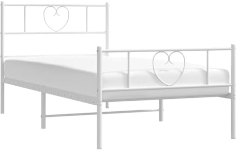 vidaXL Sängram med huvudgavel och fotgavel vit metall 90x190 cm, säng, metallsäng, metall sängram, sängar, metallsängar, metall sängramar, gästsäng