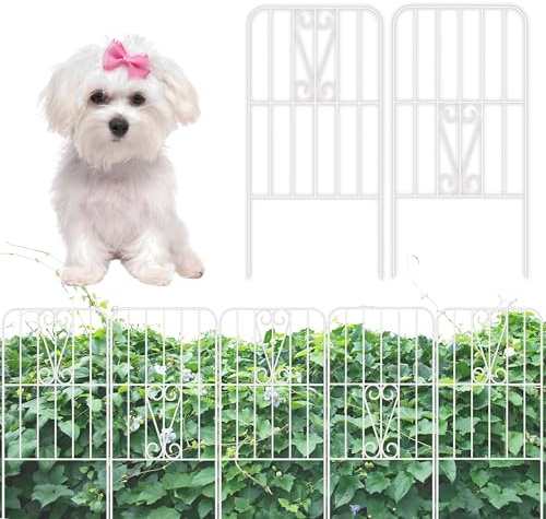 ShopLaLa Garden Fence Animal Barrier (10 Panels) 12in(L) x 24in(H) Rustproof Decorative Swan Up Down Metal Wire Fencing Flower Bed Edging for Landscape Patio Yard Decor White Small Fences for Dogs