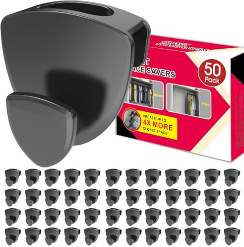 Kleiderbügel Platzsparend 50 Stück - Schwerlast Organizer bis 20KG | Stabile platzsparende Kleiderbügel zur Kleider-Aufbewahrung | Schwarz