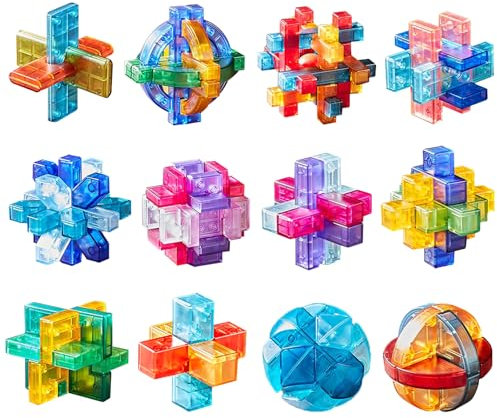 Melearch Rompecabezas 3D de 12 Piezas, Juego de Pensamiento Skill Puzzle Logic IQ, Juego de Rompecabezas de Paciencia para Adultos y niños, Juguete Educativo de Inteligencia clásico