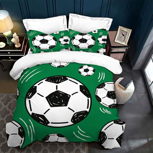 Ropa de Cama Infantil 135x200 fútbol,Motivo 3D fútbol,Funda nórdica Deportiva para Adolescentes,para Adultos,niños y niñas con Fundas de Almohada (A, 135 x 200 cm)