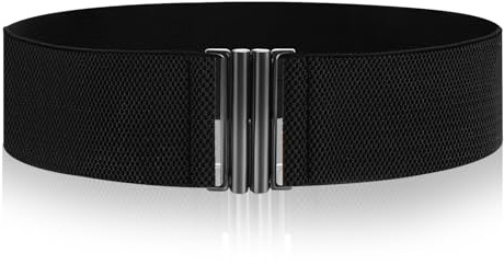 JIEYAO Wide Elastic Waist Belts for Women, Vintage Stretch Waist Belt Elastic Belt for Dresses with Lock Buckle(black)