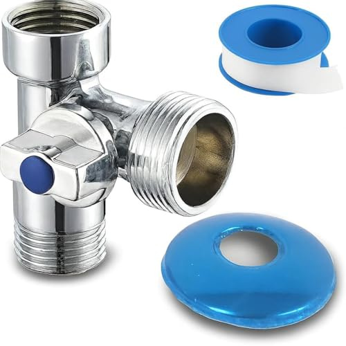 PipeSan – 3-vägs vinkelventil M1/2 – F1/2 – M3/4 i massivt CW617N mässing med kromfinish – samtidigt vattenflöde (ingen omkoppling) – för tvättmaskin, diskmaskin eller blandare – 10 bar / 120 °C