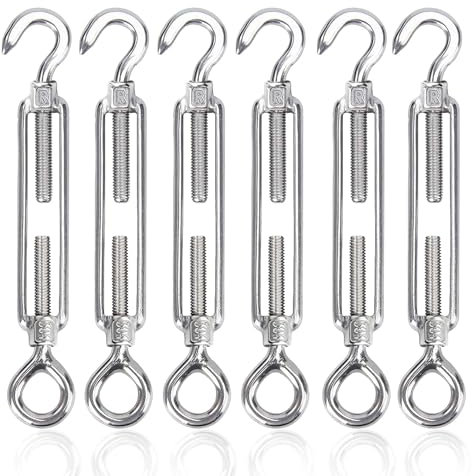 huruirui M4 Tendeur Cable 304 Acier Inoxydable Réglable Crochet De Ridoir Et Oeil Tendeur Fil a Linge Tendeurs Elastique avec Crochets Fil Cable Acier De Fer Cloture Et Corde Linge Exterieur 6pcs